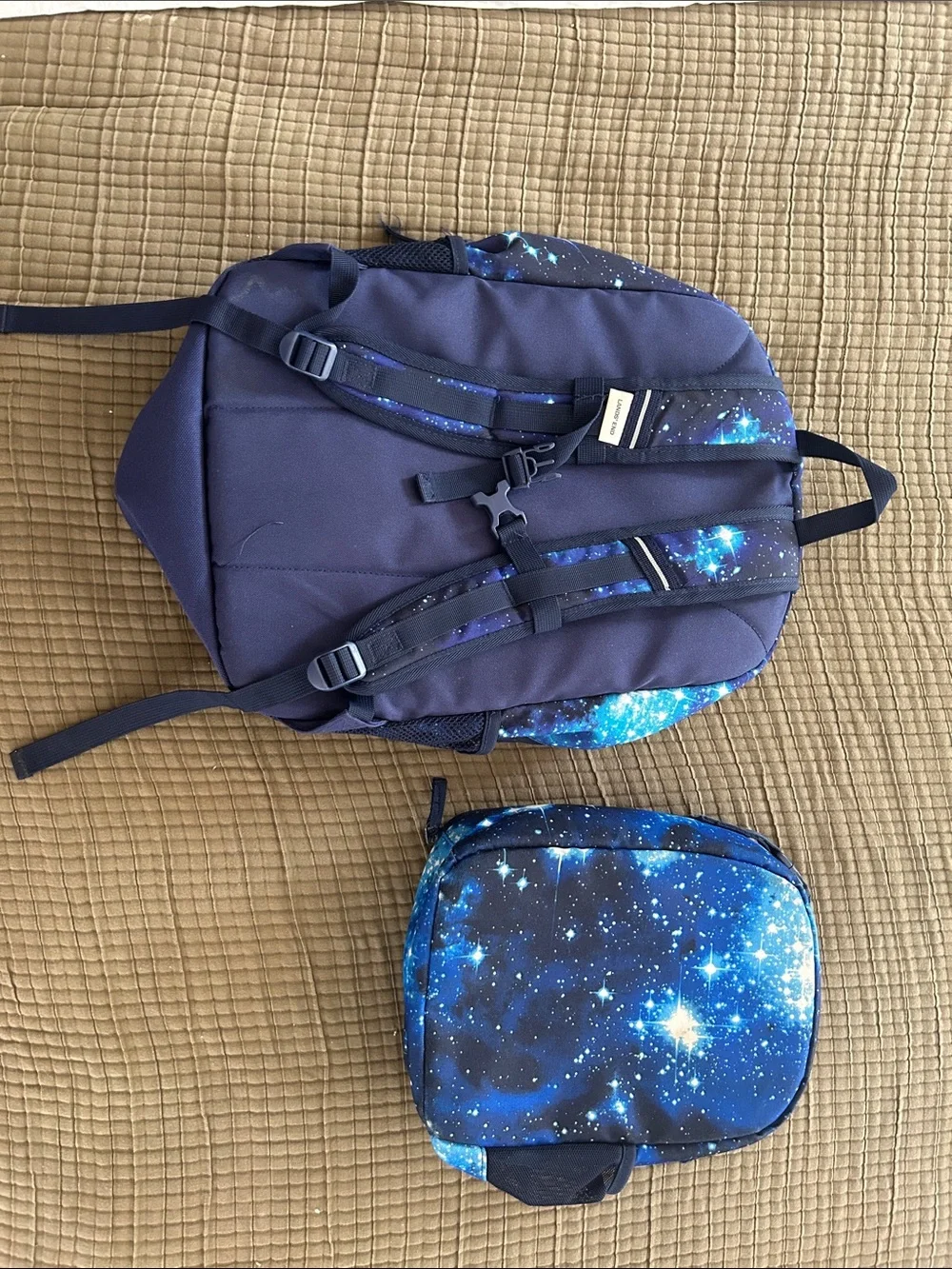 Lands' End Galaxy Print Blue Backpack with Matching Lunch Bag